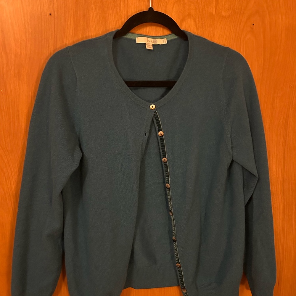 Boden Teal Button-Front Crewneck Cardigan